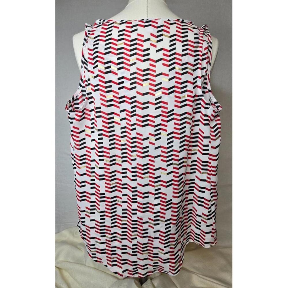CANDIE'S WHITE‎ RED BLACK & GOLD SLEEVELESS FLOWY WOMEN'S BLOUSE SZ: XSM EUC - Picture 2 of 9